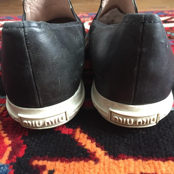 SOLD Miu Miu Metal Cap Toe Black Leather Sneakers - Picture 5 of 8